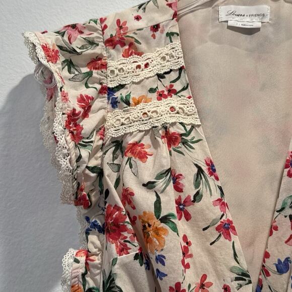 Lovers + Friends Size Small Jill Floral Print Wrap Mini Dress Crochet Trim READ - Picture 4 of 11